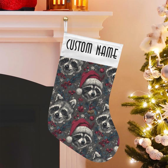 Custom Christmas Stocking, Cute Santa Raccoon Custom Stuffer, Cottagecore Goblincore Christmas Stocking, dark academia witchy gift