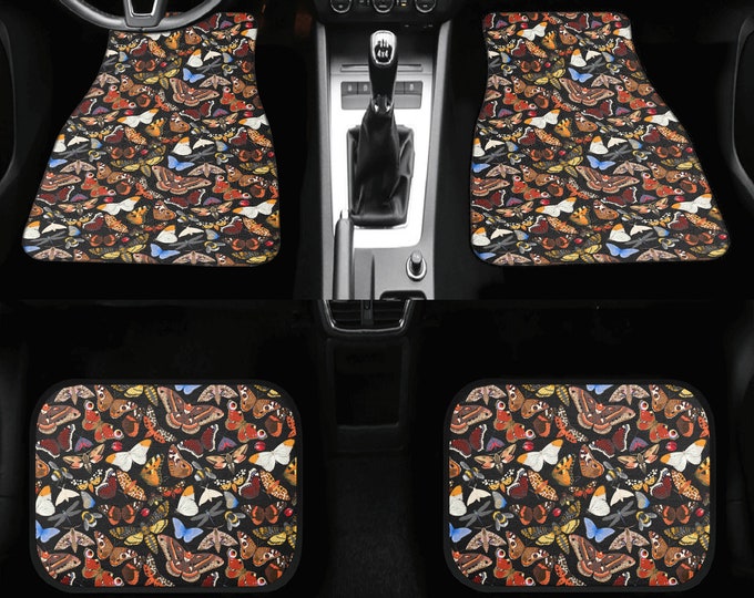 Cute colorful Butterflies and Moths Car Floor Mats, Cottagecore boho car accessories, indie car decor women girls car mats set car interior