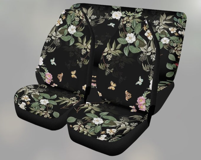 Green Forest Cottagecore Car Seat Covers, Cute Forest Moth Forager Car Seat Cover for vehicle women, butterflies boho car interior decor