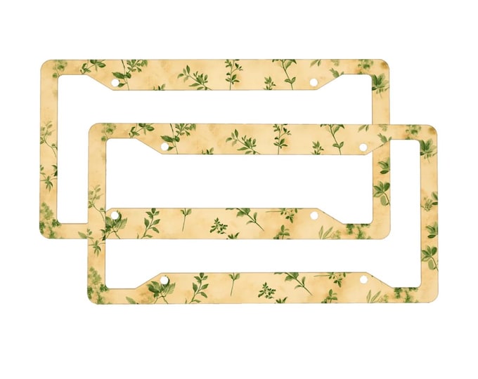 Beige boho flowers license plate frame, Green nature plate cover, boho Car exterior decor, car accessories gift, boho hippies gift