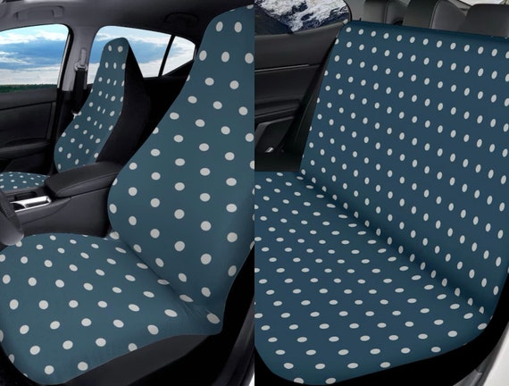 Gray polka dots boho blue Car Seat Covers, stylish car Seat Covers for vehicle, trendy car interior decor, cute car accessories gift women