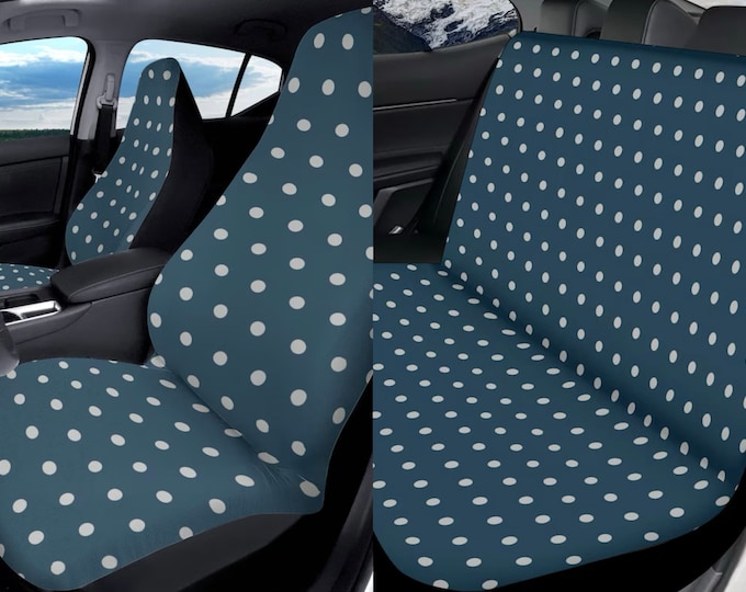 Gray polka dots boho blue Car Seat Covers, stylish car Seat Covers for vehicle, trendy car interior decor, cute car accessories gift women