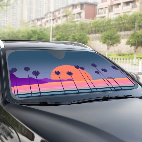 Cute tropical sunset Car sunshade for windshield, cottagecore cute sunset Window Sun Blocker Landacape car accessories Auto Decor Screen