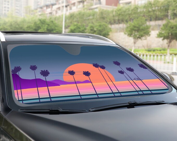 Cute tropical sunset Car sunshade for windshield, cottagecore cute sunset Window Sun Blocker Landacape car accessories Auto Decor Screen