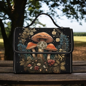 Sac cartable en toile sorcière Cottagecore, sac à main croisé mignon lune champignon, sac forêt sombre goblincore, sac champignon sorcière