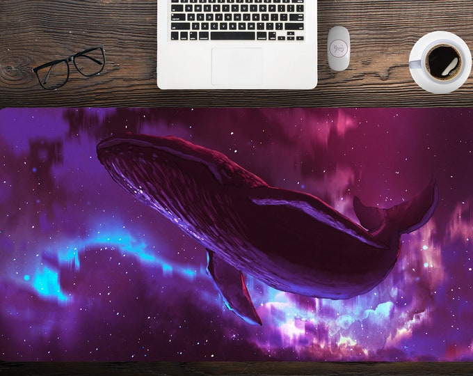 Flying Whale in Outer space Purple abstract Desk Mat with Multiple size Options, Free Shipping Available, Large Gaming mouse Pad
