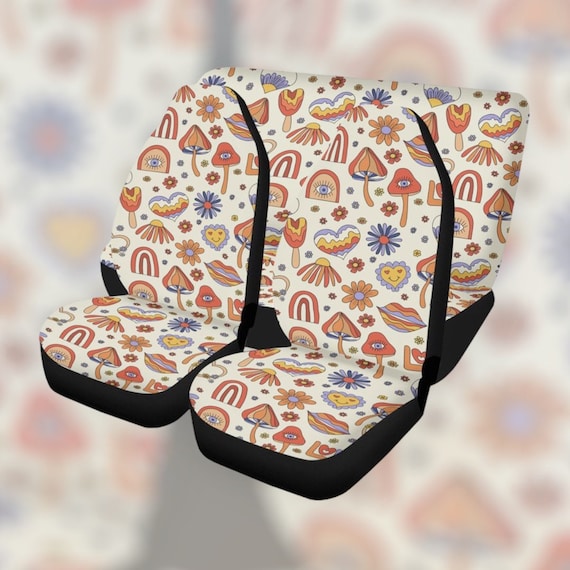 Retro Groovy Vibes Car Seat Cover for Women Universal Fit, Cute Colorful 70s Bucket Seat Cover for Car Vehicle, Aesthetic Car Seat Cover