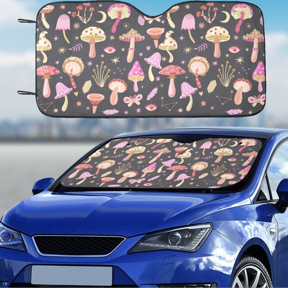 Cute Kawaii Magic Mushroom World Car sun shade for windshield, Mushroom Window Sun Blocker, Kawaii car accessories Auto car Decor Screen
