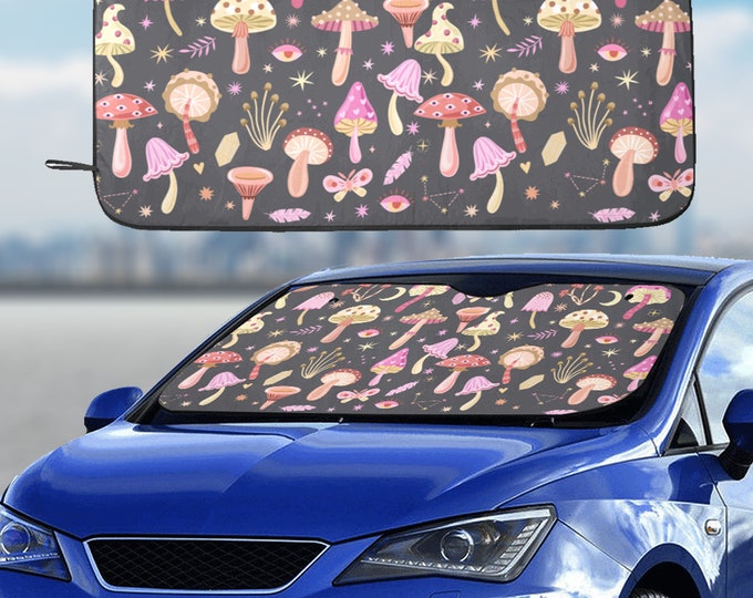Cute Kawaii Magic Mushroom World Car sun shade for windshield, Mushroom Window Sun Blocker, Kawaii car accessories Auto car Decor Screen