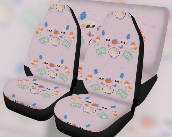 Kawaii Pastel Pink Car Seat Covers, Kawaii Witch Seat Covers for vehicle, Cute car interior decor, car accessories gift, occult seat cover