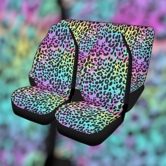 Colorful Leopard print Car Seat Cover For, Rainbow Car Interior Decor, Front Bucket Seat Cover For Car Vehicle, cute seat cover for women