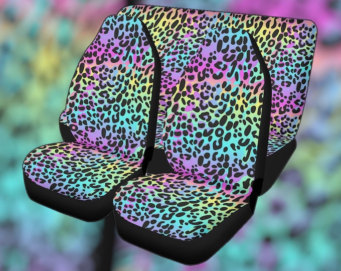 Colorful Leopard print Car Seat Cover For, Rainbow Car Interior Decor, Front Bucket Seat Cover For Car Vehicle, cute seat cover for women