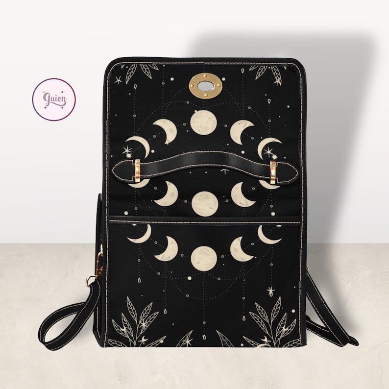 Cottagecore Celestial Moon Black Canvas Satchel bag, Cute women nature crossbody purse, cute black strap hand bag, hippies boho gift purse zdjęcie 7