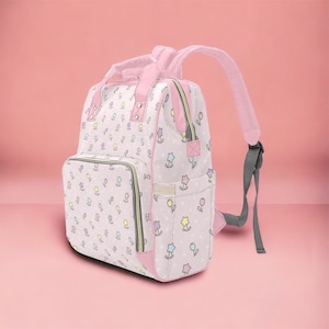 Sac à dos rose Kawaii Floral Diaper, sac à couches rose, sac à couches Kawaii pour les mamans, sac à dos dipar rose multipoches