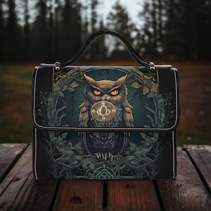 Sac cartable en toile de sorcière Cottagecore, sac à main à bandoulière chouette sorcière pour femmes noires mignonnes, sac à main gothique en cuir végétalien, cadeau bohème hippies