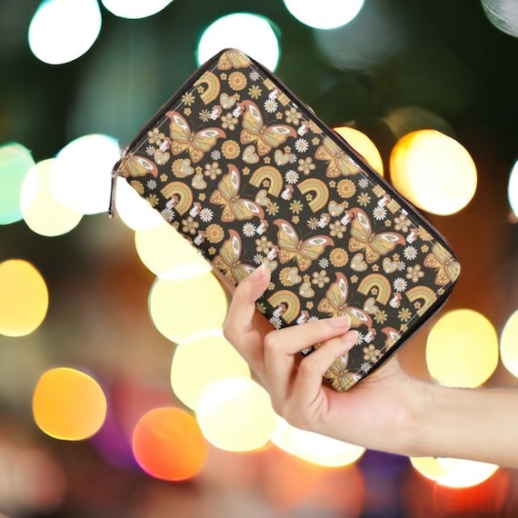 Retro Mushroom Zipper Wallet, Women's Wallet, Cute Vegan Leather Wallet for Women, Cottagecore Boho Witchy Purse Large Wallet, Gift for Her