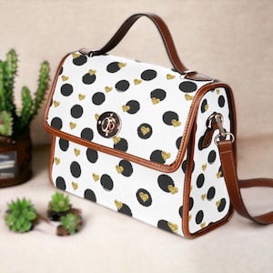 Süße Frauen Crossbody Geldbörse, Cottagecore Polka Dot Canvas Umhängetasche, süße Vegan Lederband Handtasche Gold Herz Tasche, Hippies Boho Geschenk
