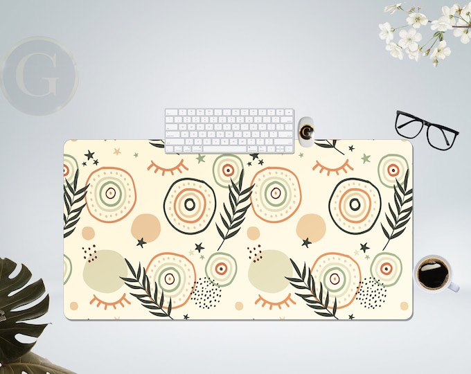 Boho Pastel Floral Desk Mat, Abstract Desk Mat, Cute Desk Mat, Mouse Mat, Extended Mouse Pad, Extra Large Desk Mat, Large Mouse Pad