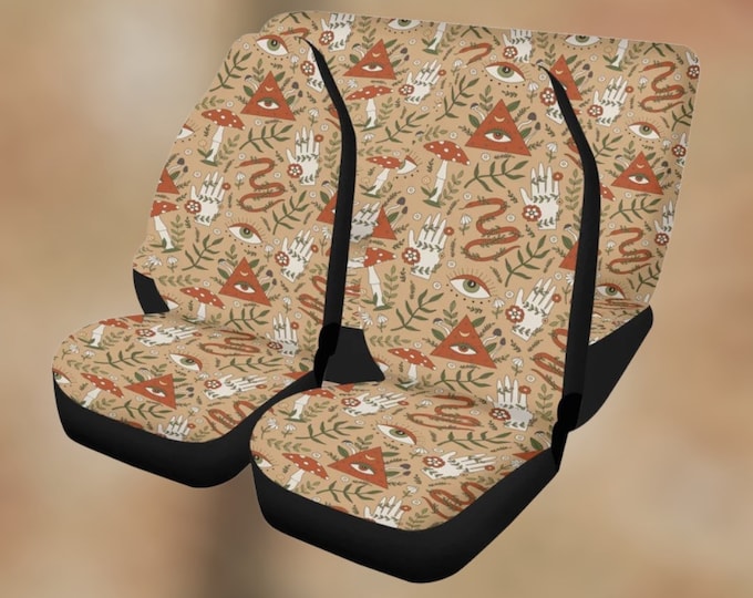Mushroom Seat Cover for Car Full Set, Boho Witchy Car Seat Cover Set for Women, Cottagecore Seat Cover for Vehicle, Aesthetic Car Accessory