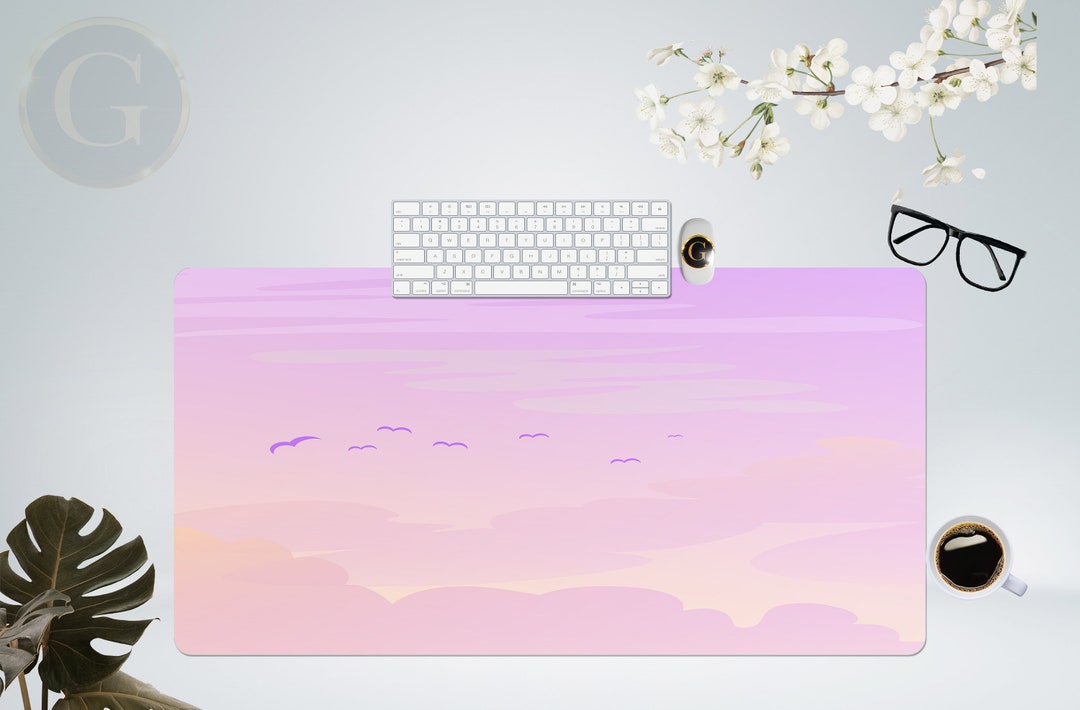 Pink Love Computer Mat Cute Pink Pastel Sky Desk Mat With Multiple Size Options, Home Office ...