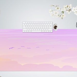 Cute Pink Pastel Sky Desk Mat with Multiple Size Options, Home Office Desk Decor, Gift For Gamer Girl, Extended Mouse Pad, Kawaii Desk Mat