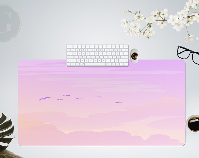Cute Pink Pastel Sky Desk Mat with Multiple Size Options, Home Office Desk Decor, Gift For Gamer Girl, Extended Mouse Pad, Kawaii Desk Mat