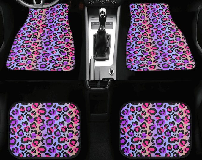 Purple Leopard Skin Print car floor mats, women car accessories, purple car interior decor, summer car mats accessories, boho women car mats