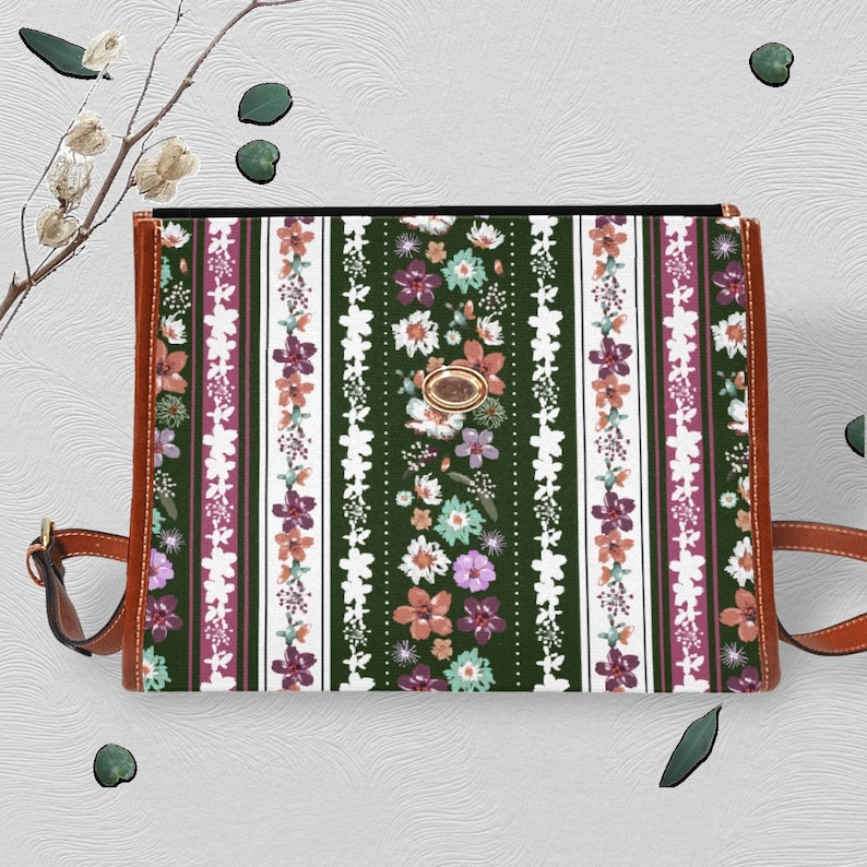 Various Flowers Cottagecore Style Canvas Satchel bag, women boho crossed body purse, cute vegan leather strap hand bag, hippies boho gift, Cottagecore dressing, Cottagecore skirt, mushroomcore, goblincore, handbag, accessories, women bag,