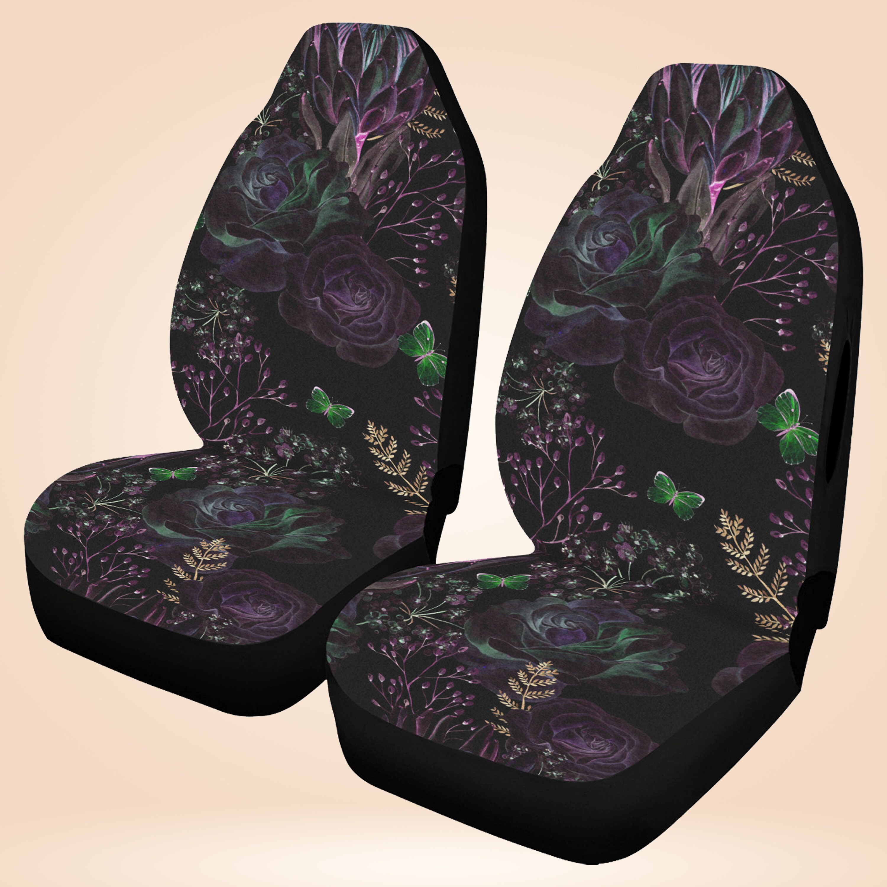 Discover Dark Roses Boho Witch Car Seat Covers, Cottagecore Cute Dark Floral Front Bucket Seat Cover For Car Vehicle, Nature seat cover