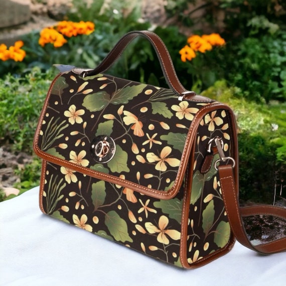 Cottagecore Forest Canvas Satchel bag, Cute women mushroom crossed body purse, cute vegan leather strap hand bag goth bag, hippies boho gift