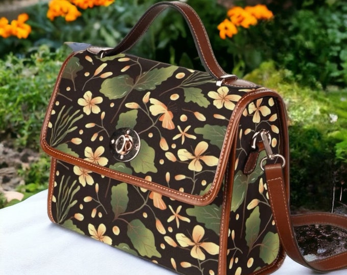 Cottagecore Forest Canvas Satchel bag, Cute women mushroom crossed body purse, cute vegan leather strap hand bag goth bag, hippies boho gift