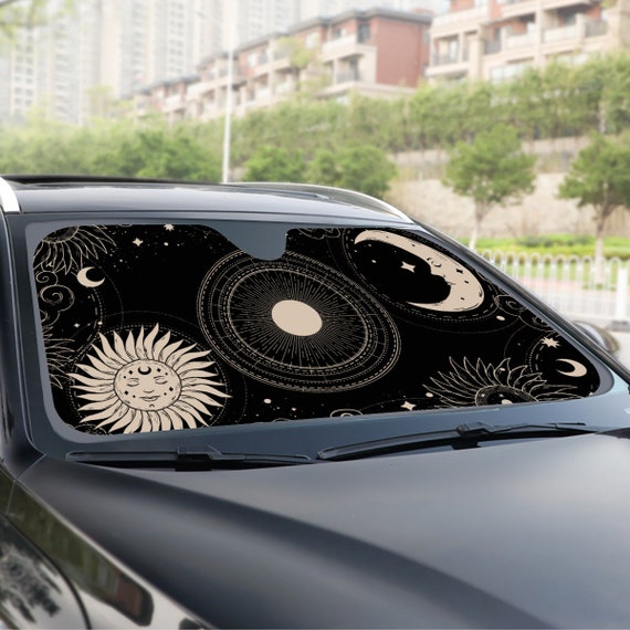 Mystical Sun astrology Car sunshade for windshield, cottagecore witchy tarot Window Sun Blocker celestial car accessories Auto Decor Screen