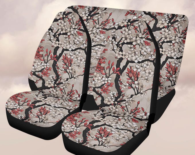 Boho Japanese Sakura Car Seat Cover, cherry Blossom Front back seat cover, Car headrest interior decor, car accessories, Japanese Style Car