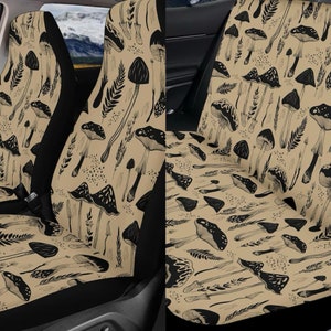 Beige Fern Mushroom Witchy Car Seat Covers for Vehicle Full Set, Front and Back Set Car Interior Decor, Cottagecore Forest Women Nature Gift