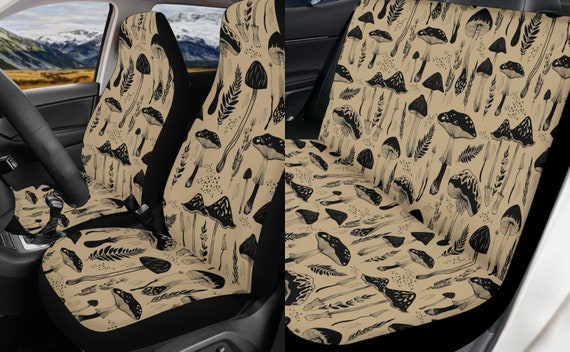 Beige Fern Mushroom Witchy Car Seat Covers for Vehicle Full Set, Front and Back Set Car Interior Decor, Cottagecore Forest Women Nature Gift