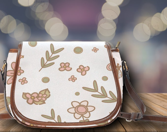 Cute Cottagecore Kawaii Flowers Vegan leather saddle bag, Kawaii Flowers crossed body purse women, Cute Kawaii bag, hippies boho gift