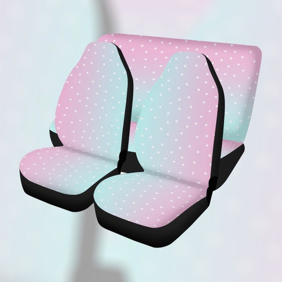 Pink Car Seat Cover for Women Full Set Cute, Cute Colorful Front Bucket Seat Back Seat Cover for Vehicle, Boho Hippie Car Decor Gift Kawaii