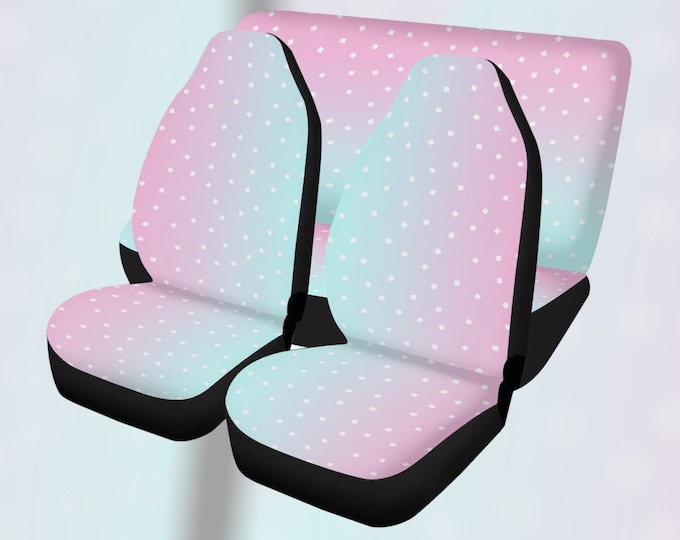 Pink Car Seat Cover for Women Full Set Cute, Cute Colorful Front Bucket Seat Back Seat Cover for Vehicle, Boho Hippie Car Decor Gift Kawaii