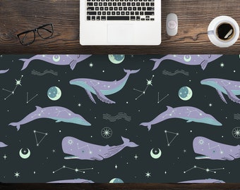 Baleines avec constellations Arrière-plan LArge Gaming Desk Pad, Extended Gaming Mouse PAd, Desk Mat Cute, XXl Keyboard Mat