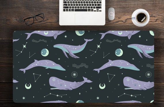 Whales with Constellations Background LArge Gaming Desk Pad, Extended Gaming Mouse PAd, Desk Mat Cute, XXl Keyboard Mat