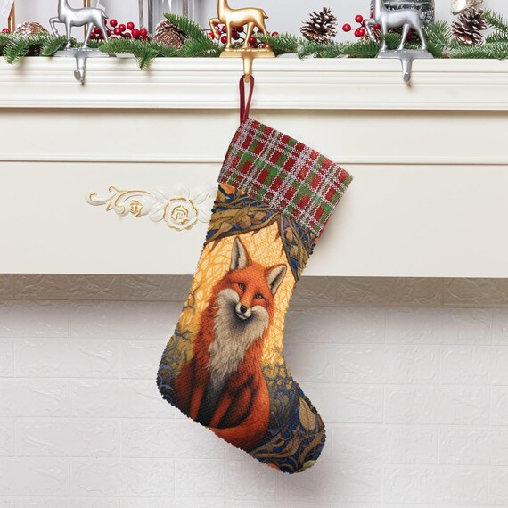 Whimsical Forest Fox Sequin Stocking, Perfect for stuffing Santa's Gifts and Fireplace Decor, Fox lover's Christmas gift, Holliday gift idea
