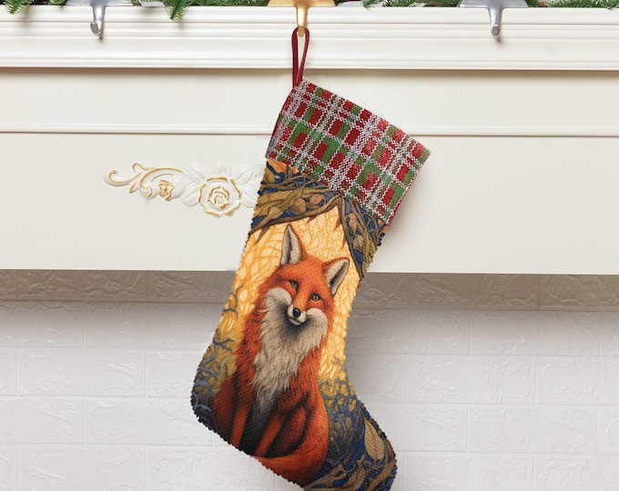 Whimsical Forest Fox Sequin Stocking, Perfect for stuffing Santa's Gifts and Fireplace Decor, Fox lover's Christmas gift, Holliday gift idea