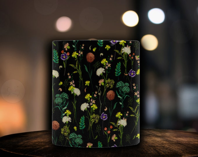 Dark Cottagecore Wildflowers Coffee Mug, Black Mug, 11 oz  Witchy Mug, Witchy Gifts, Gift for Her, Gift for Friend, Moon Cup, Pagan Mug