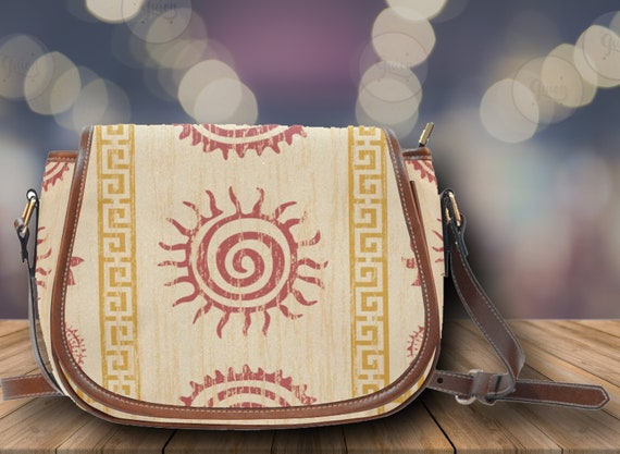 Mystical Sun boho Beige Background cute Saddle Bag, Beige boho Shoulder bag, crossed body vegan leather strap boho purse, boho hippies gift