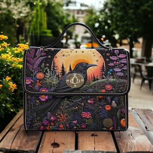 Sac cartable en toile de sorcière Cottagecore, sac à main à bandoulière corbeau sorcière pour femmes mignonnes, sac à main gothique en cuir végétalien, cadeau bohème hippies