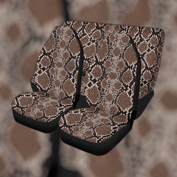 Boho Snake Skin Print Car Seat Cover For Vehicle, Cottagecore Boho Brown Animal Front Bucket Seat Cover, Car accessories interior design