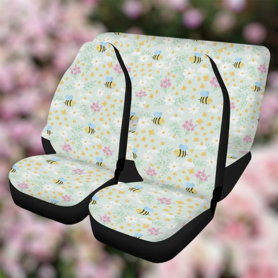 Cottagecore Flowers and Bees Full Set Seat Cover, Vehicle Seat Cover for Women, cottagecore nature car decor, summer car interior decor