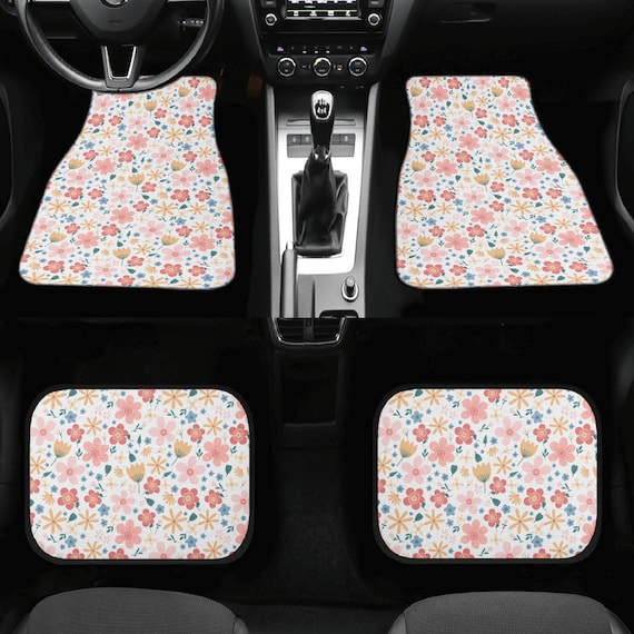 Floral Daisy field car floor mats, wild flower car accessories, floral car interior decor, summer car mats accessories, boho women car mats