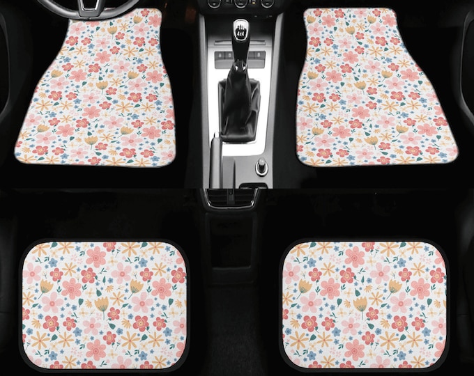 Floral Daisy field car floor mats, wild flower car accessories, floral car interior decor, summer car mats accessories, boho women car mats