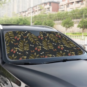 Green forest black nature Car sunshade for windshield, cottagecore forest Window Sun Blocker nature car accessories Auto Decor Screen